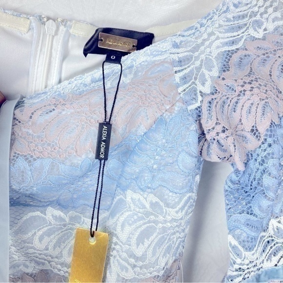 Alexia Admor Women's Blue Lace Off-Shoulder Midi Dress Bell Sleeves sz 0 - Picture 7 of 10